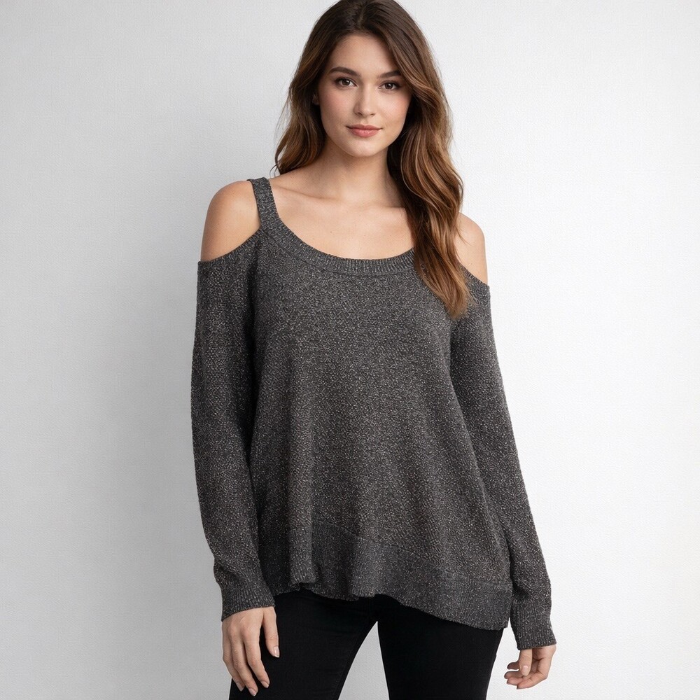 Michael Kors Sweater Tunic Womens M Charcoal Gray Silver Shimmer